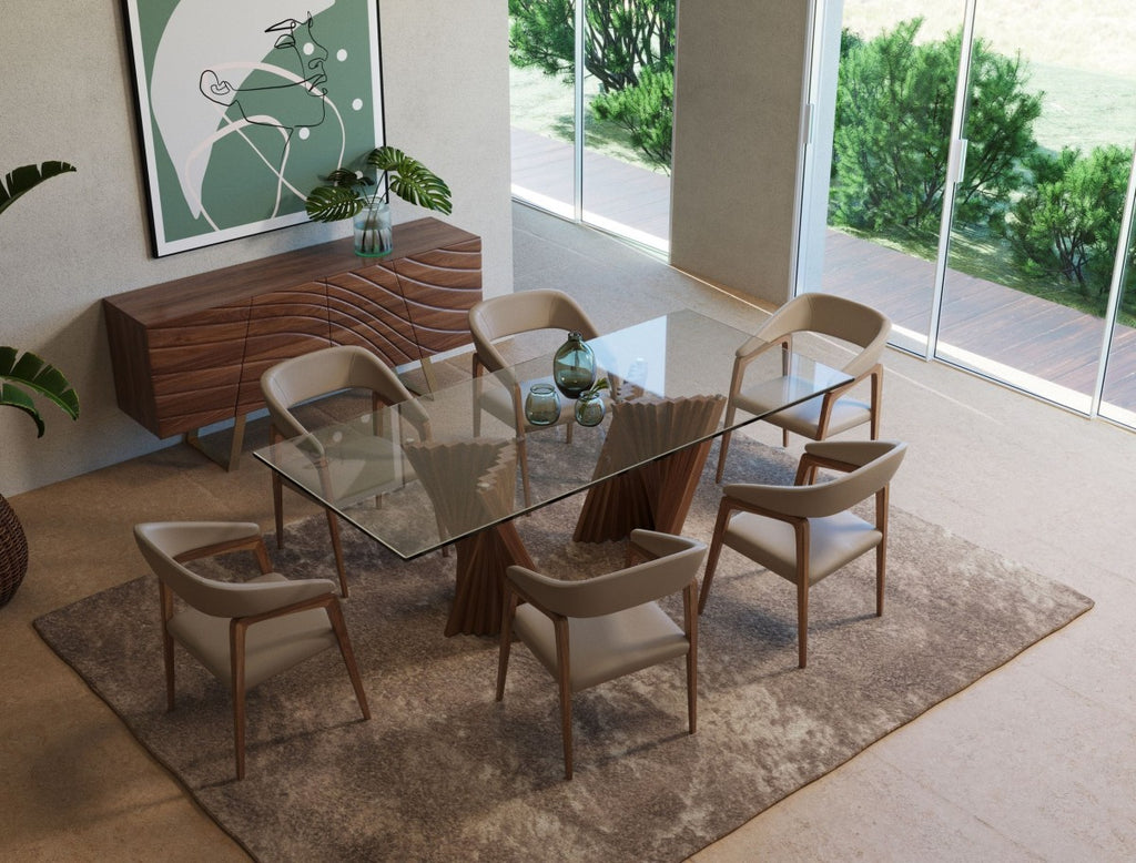 Modrest Babia Modern Smoked Glass & Walnut Extendable Dining Table