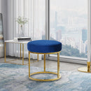 Modrest Elmont Blue Velvet & Gold Stool Ottoman