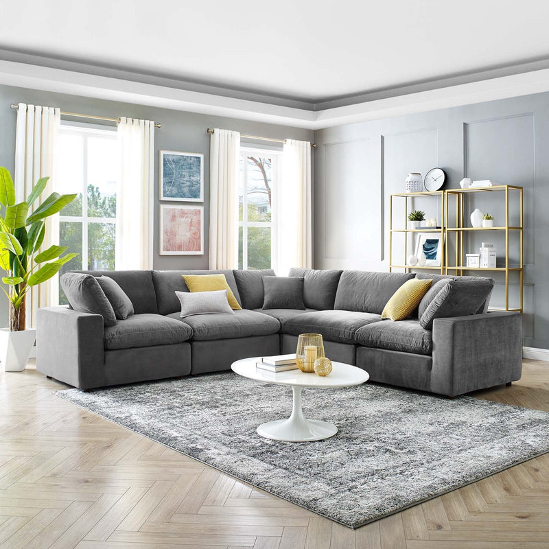 Commix Down Filled Overstuffed Performance Velvet 5-Piece Sectional Sofa