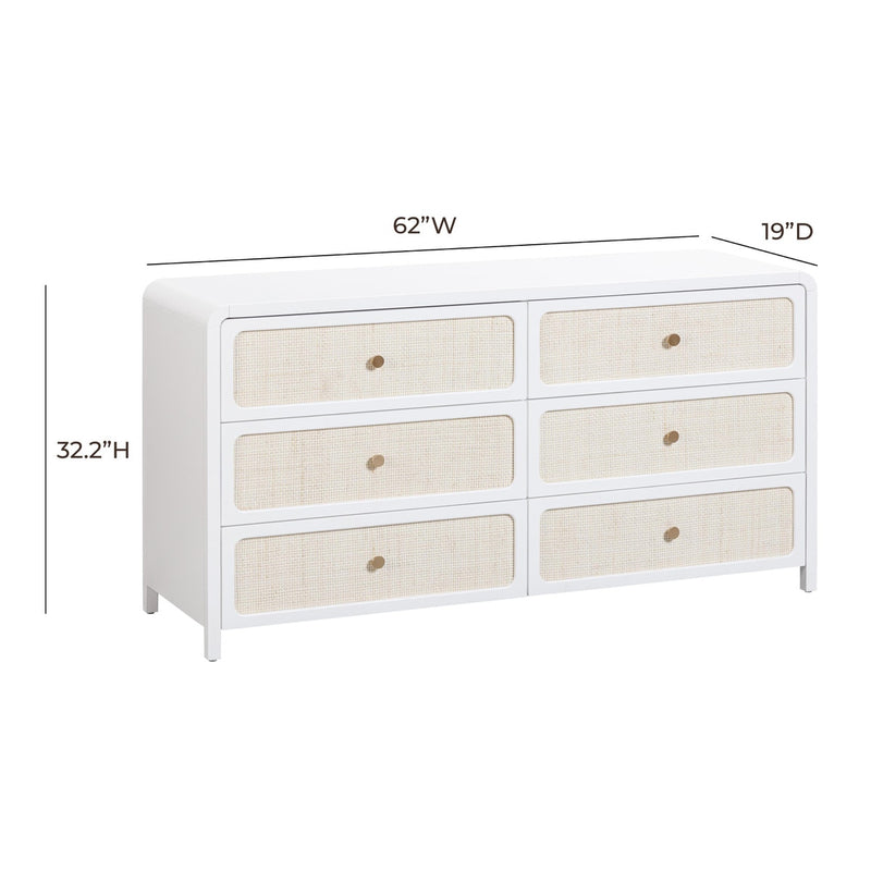 Patty White Rattan 6 Drawer Dresser