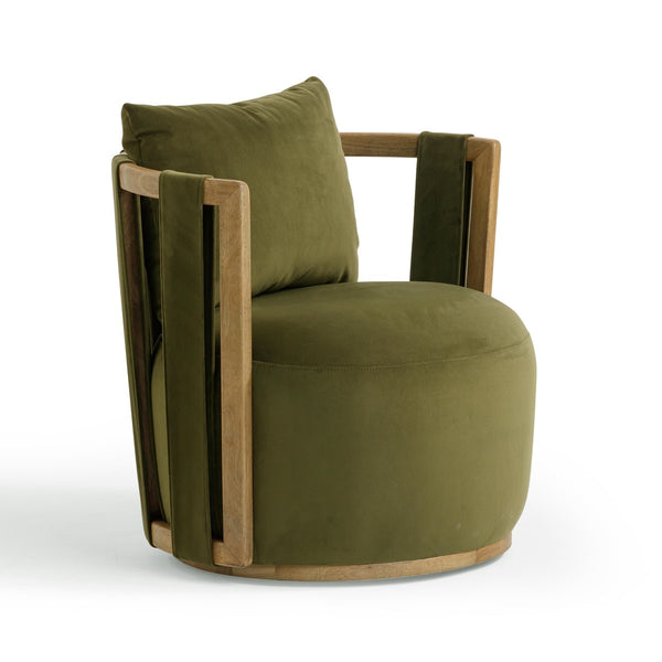 Paolo Green Upcycled Distressed Velvet Swivel Chair