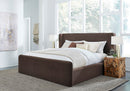 Bacall Velvet Upholstered Wingback Platform Bed in Cola