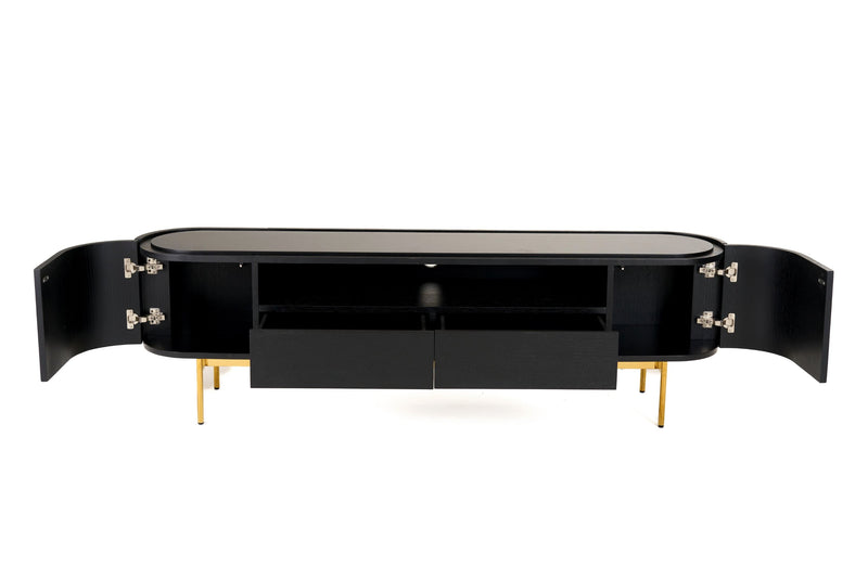 Modrest Bowie - Mid-Century Modern Black Oak + Brass TV Stand