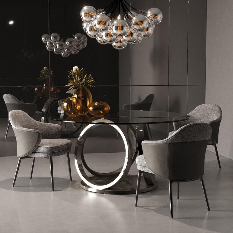 Modrest Babia Modern Smoked Glass & Walnut Extendable Dining Table