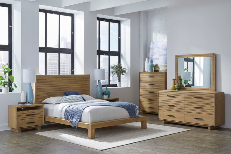 Batten Solid Oak Slatted Platform Bed in Blonde