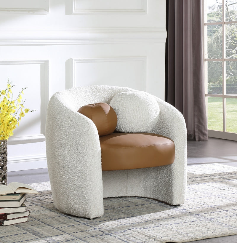 Acadia Boucle Fabric and Faux Leather Accent Chair