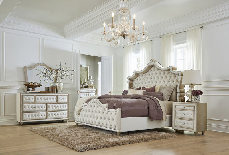 Antonella Upholstered Tufted Bed Ivory And Camel