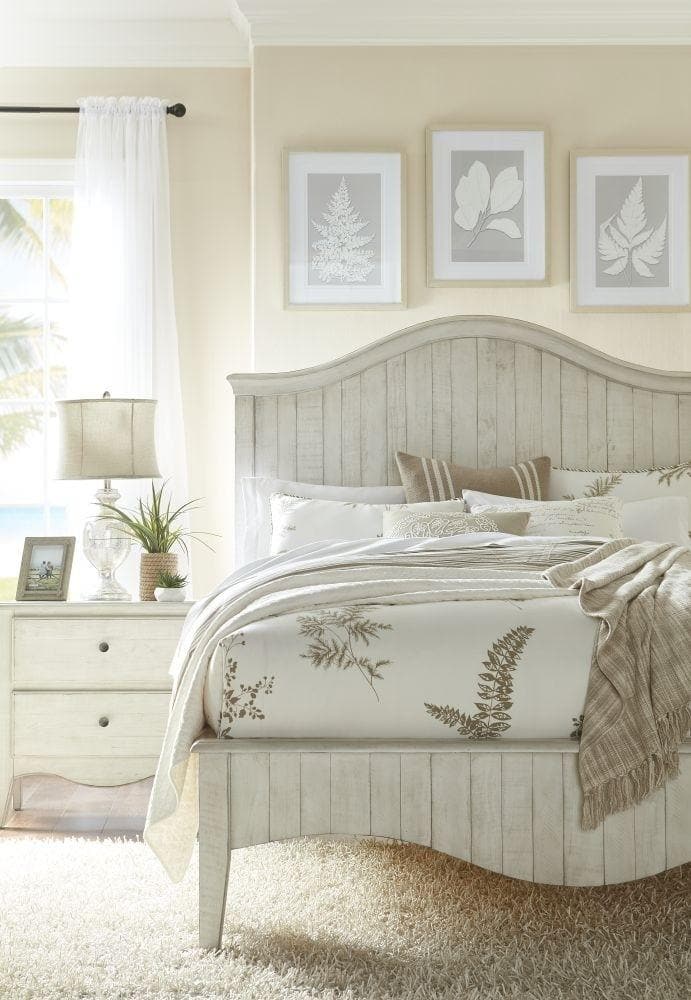 Ella Solid Wood Crown Bed in White Wash