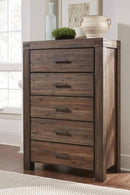 Meadow Five Drawer Solid Wood Chest in Brick Brown