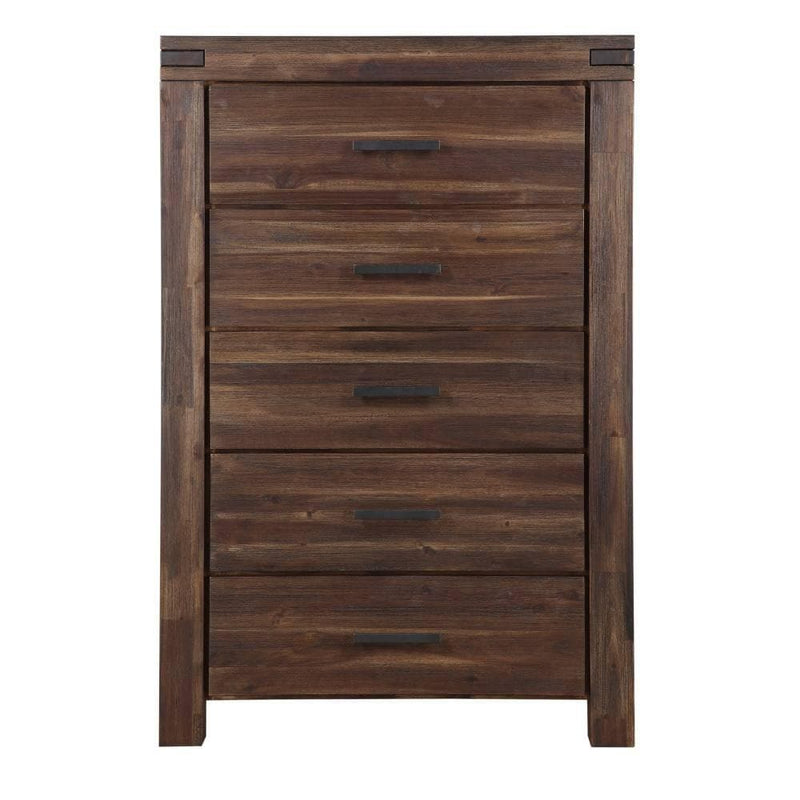 Meadow Five Drawer Solid Wood Chest in Brick Brown