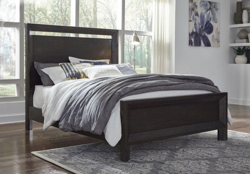 Chloe Wood Panel Bed in Basalt Grey