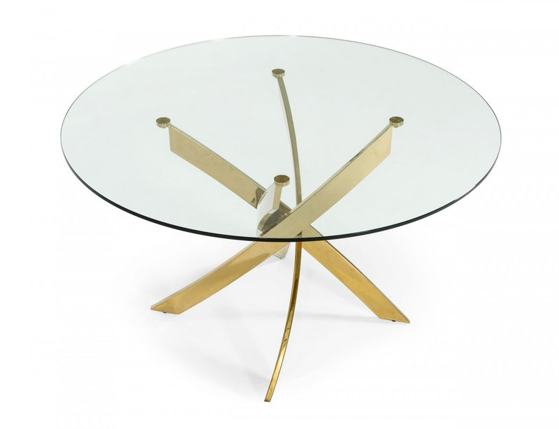 Modrest Pyrite - Modern Round Glass Dining Table