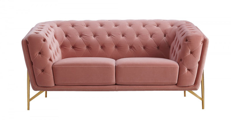 Divani Casa Aiken - Modern Salmon Velvet Loveseat