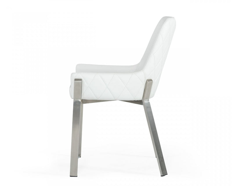 Modrest Ganon - Modern White & Brushed Stainless Steel Dining Chair