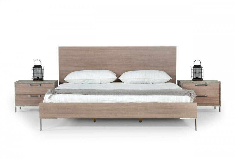 Nova Domus Boston - Modern Light Oak & Brushed Stainless Steel Bed