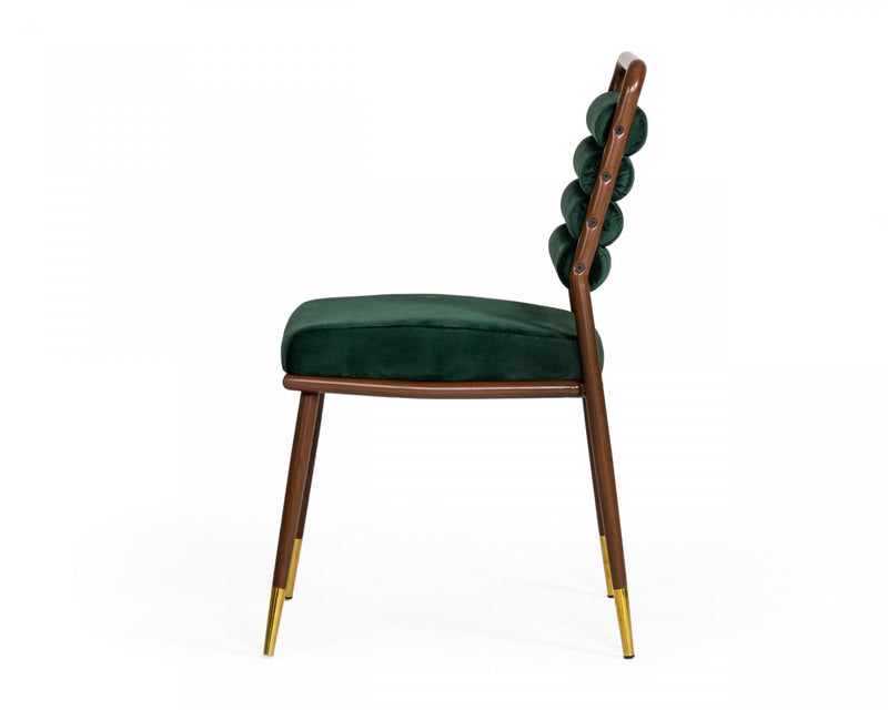 Modrest Biscay - Modern Dark Green & Walnut Steel Dining Chair