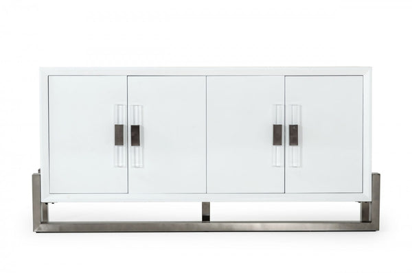 Modrest Lenny - Modern White High Gloss & Stainless Steel Gun Metal Buffet