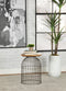 Bernardo Round Accent Table with Bird Cage Base Natural and Gunmetal