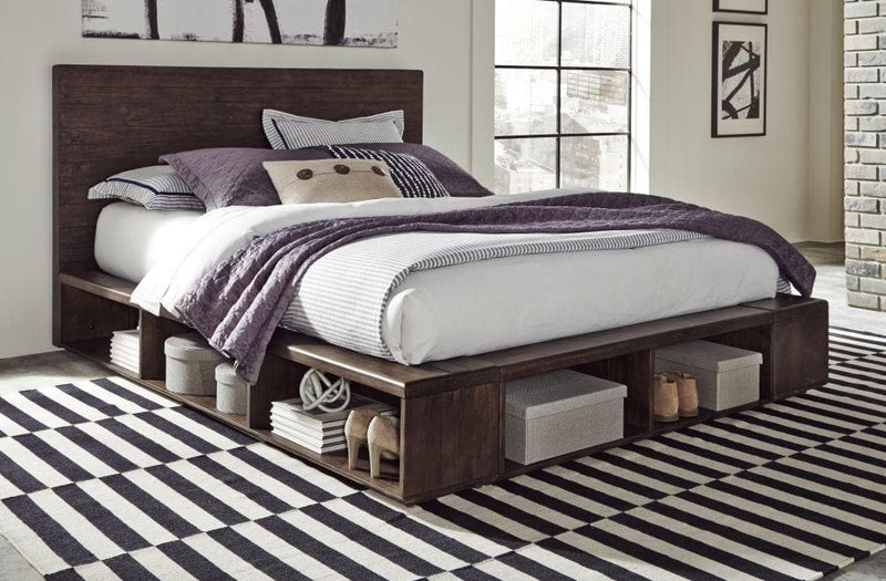 McKinney Solid Wood Low Platform Storage Bed in Espresso Pine