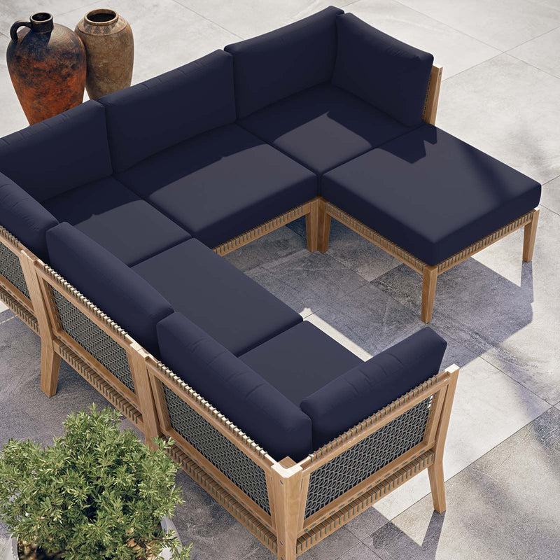 Clearwater Outdoor Patio Teak Wood 6-Piece Sectional Sofa