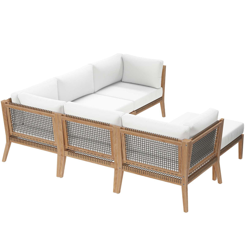 Clearwater Outdoor Patio Teak Wood 6-Piece Sectional Sofa