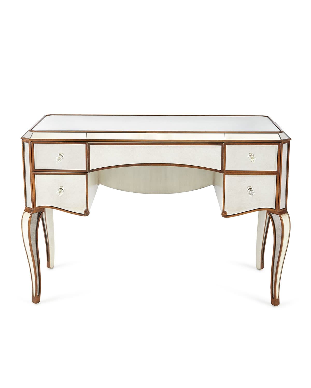 Claudia Mirrored Gold Trim Vanity Table – Hollywood Glam Furnitures