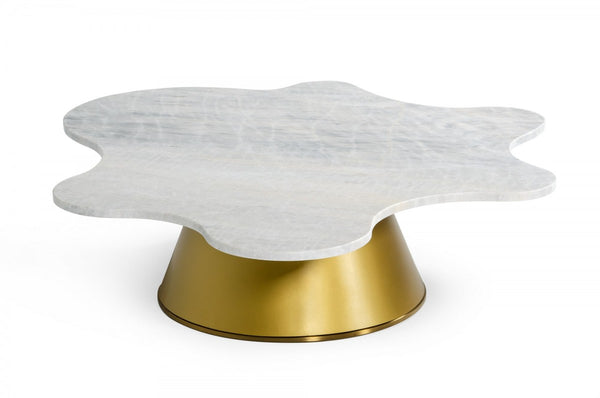 Modrest Gabbro Low - Glam White Marble and Gold Coffee Table  by Hollywood Glam