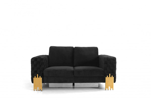 Divani Casa Georgia- Modern Velvet Glam Black + Gold Loveseat