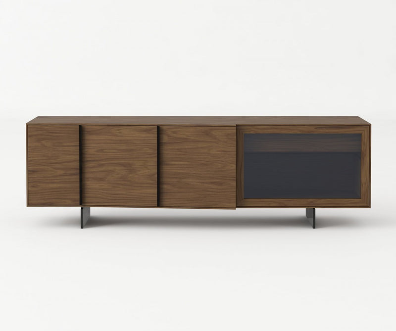 Modrest Glencoe - Modern Walnut & Grey Glass Buffet