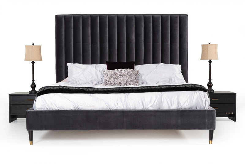 Modrest Hemlock Modern Dark Grey Velvet Bed