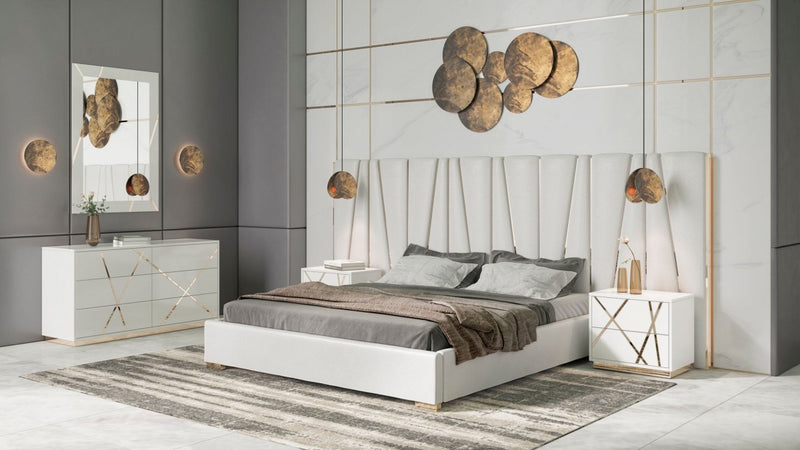 Modrest Nixa Modern White Bonded Leather & Gold Bed