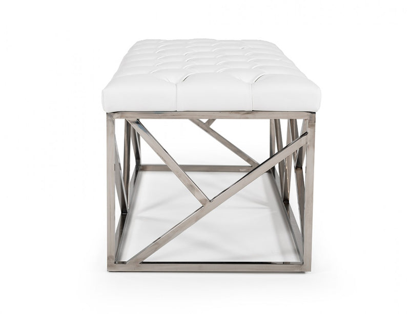 Modrest Lindsey Modern White Leatherette & Stainless Steel Bench