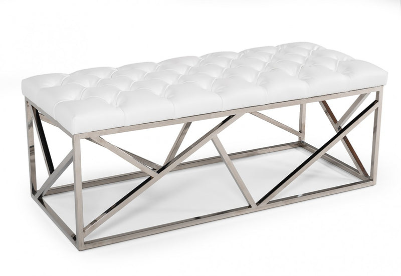 Modrest Lindsey Modern White Leatherette & Stainless Steel Bench