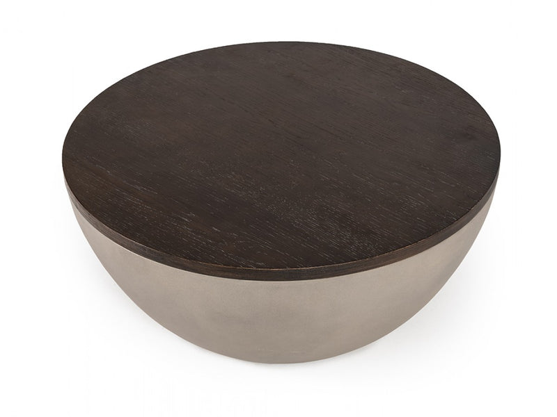 Modrest Marie Modern Concrete & Brown Oak Round Coffee Table