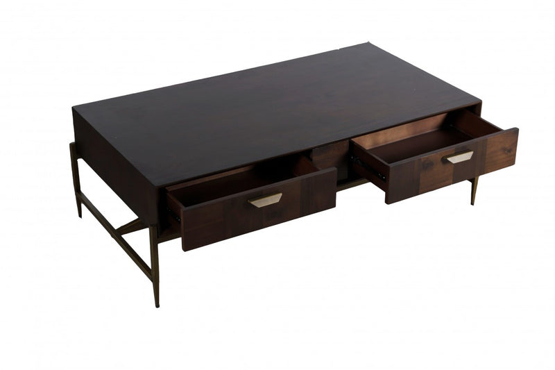 Modrest Shane - Modern Acacia & Brass Coffee Table